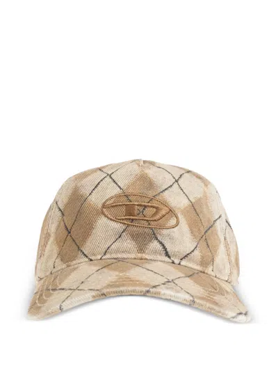 Diesel Argyle-check Embroidered-logo Baseball Cap In Gray
