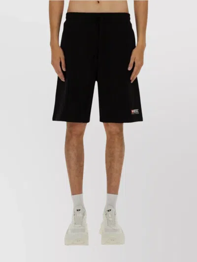 Diesel Crown-div Shorts Elastic Waistband Pockets In Black