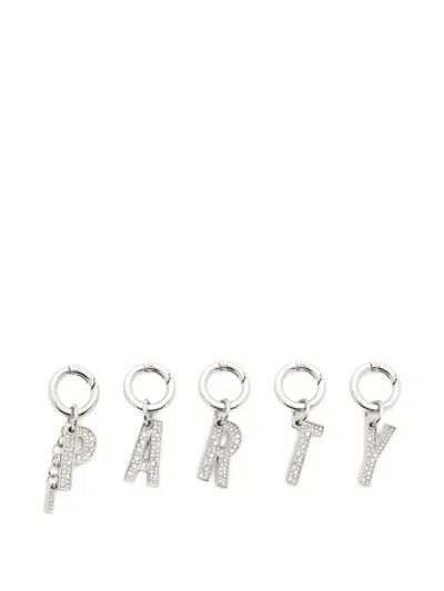 Diesel Crystal-embellished Letter Charms (set Of Five) In Silver