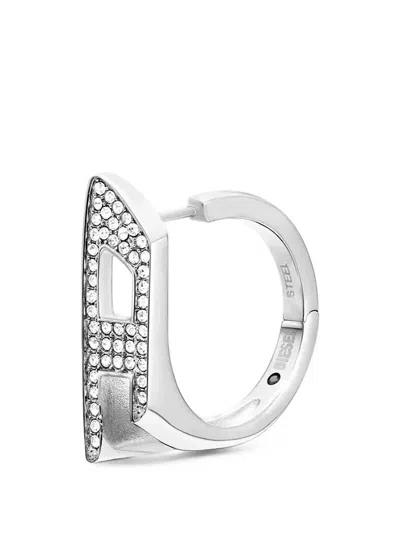 Diesel Crystal-embellished Oval D Hoop Earring In Transparent