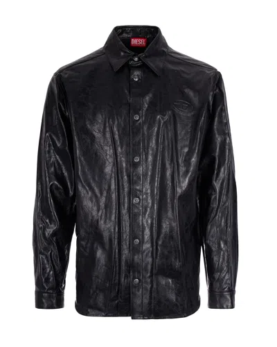 Diesel Textured Shirt With Branded Buttons In Black