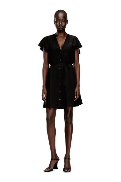 Diesel Cupro Dress With V-neck And Front Buttons In Black