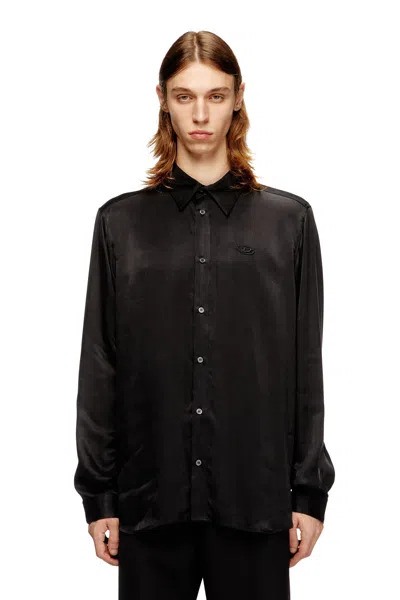 Diesel Cupro Shirt With Embroidered Logo In Black