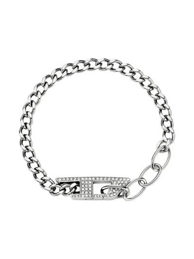 Diesel Curb-chain Crystal Bracelet In Metallic
