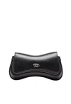 Diesel Curved Silhouette Shoulder Bag With Adjustable Strap And Metallic Logo In Black