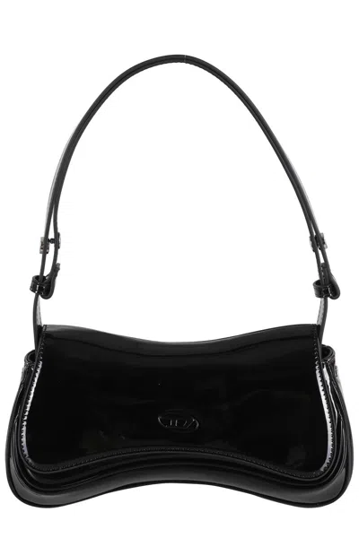 Diesel Curved Black Play Clutch With Glossy Finish And Magnetic Closure