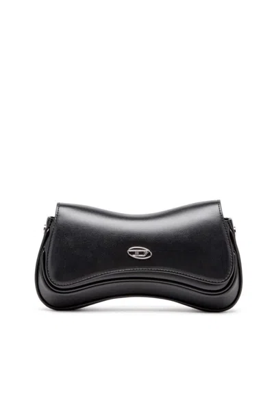 Diesel Curved Silhouette Clutch With Adjustable Strap In Black