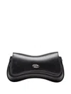 Diesel Curved Silhouette Shoulder Bag With Adjustable Strap And Metallic Logo In Black