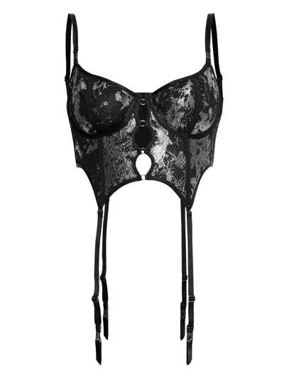 Diesel Adjustable Straps Metallic Fishnet Bustier In Black