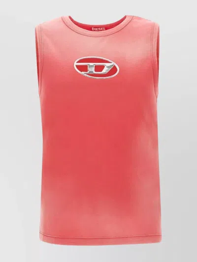 Diesel Cut-out Crew Neck Cotton Top In Red