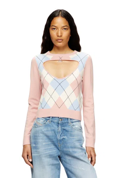 DIESEL CUT-OUT JUMPER IN ARGYLE WOOL