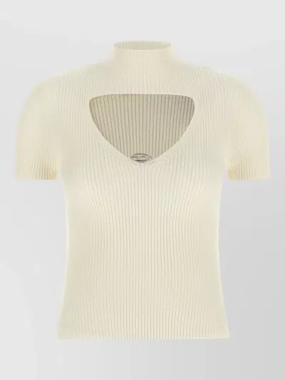 Diesel Cut Out Ribbed Short Sleeve Top In Neutral