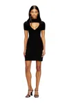 Diesel Cut-out Short Dress In Ribbed Wool Knit In Black