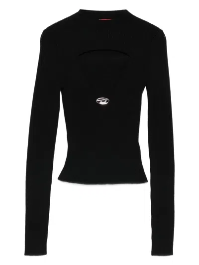 Diesel Cut-out V-neck Sweater In Black