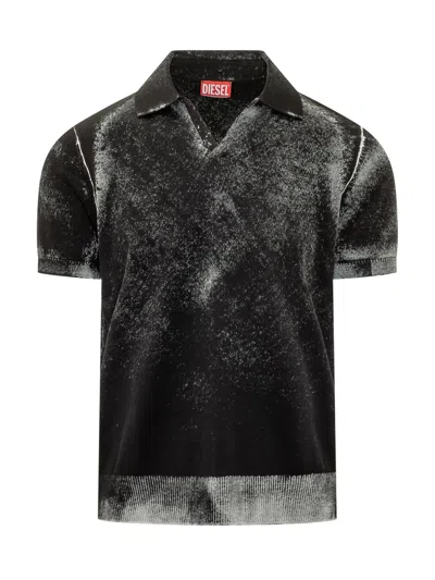 Diesel Cut Sleeve Polo With Classic Collar In Nero