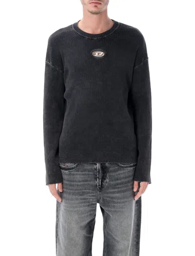 Diesel Cut-out Ribbed Jumper With Oval D Plaque In Black