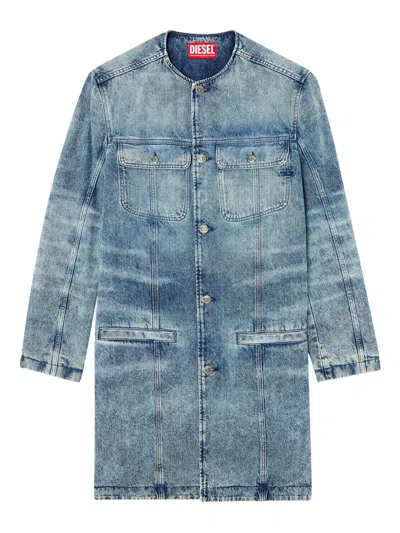 Diesel Coat In Lasered Cotton-hemp Denim In Blue