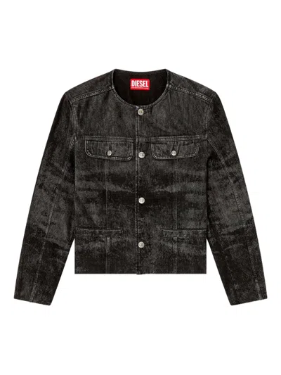 Diesel Denim Jacket With Chest And Flap Pockets In Black