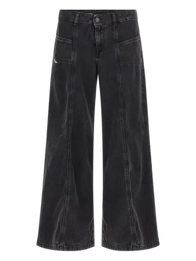 Diesel D-akii 068hn Flared Bootcut Jeans In Black