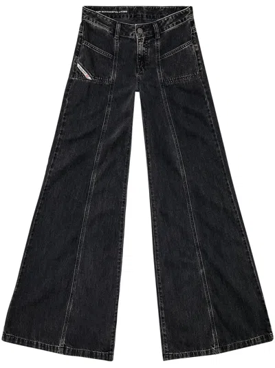Diesel D-akii 068hn Flared Bootcut Jeans In Black