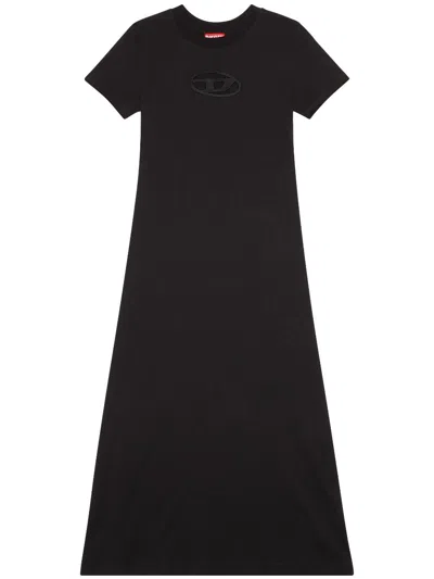 Diesel Cut-out Detail Cotton Flared Dress In Black