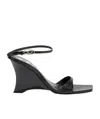 Diesel D-amber-wedge Sandals In Lizard-effect Leather In Black