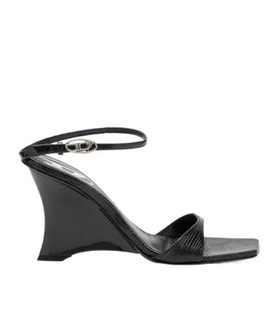 Diesel D-amber Sandal Wedge In Black