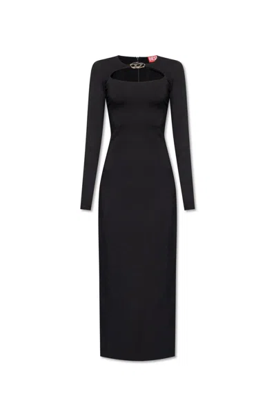 Diesel D-ams Oval D Plaque Milano-knitted Dress In Black