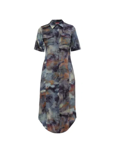 Diesel D-ana Printed Midi Dress In Blue