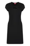Diesel Women Abito Corto Con Dettaglio Oval D Cut Out In Cotone Stretch Nero Donna