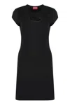 Diesel Women Abito Corto Con Dettaglio Oval D Cut Out In Cotone Stretch Nero Donna In Black