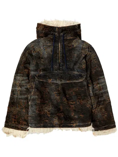 Diesel D-arak-fsf Coated Jacquard Denim Anorak In Black