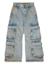 Diesel D-sire-cargo-d L.30 Light Blue Sandblasted Denim Cargo Pant - D Sire Cargo D In 蓝色