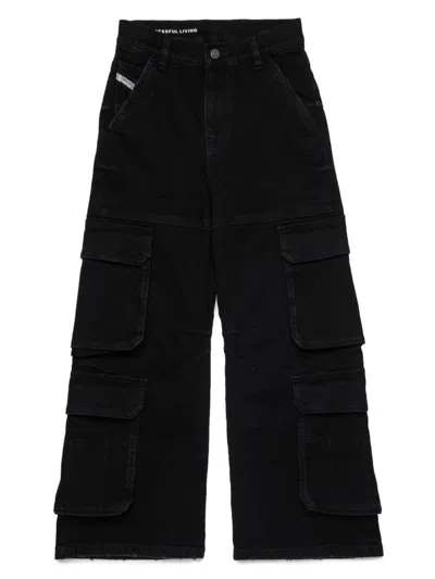 Diesel Kids' Stretch Cotton Cargo Jeans In Black