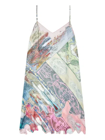 Diesel Viscose Slip Dress With Heraldic Print