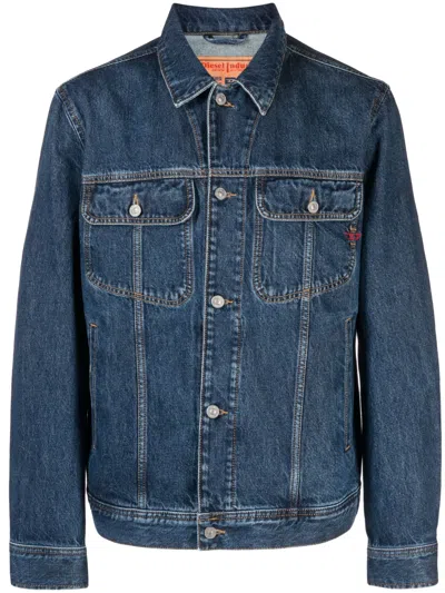 Diesel Light Blue Cotton Denim Jacket With Structured Collar