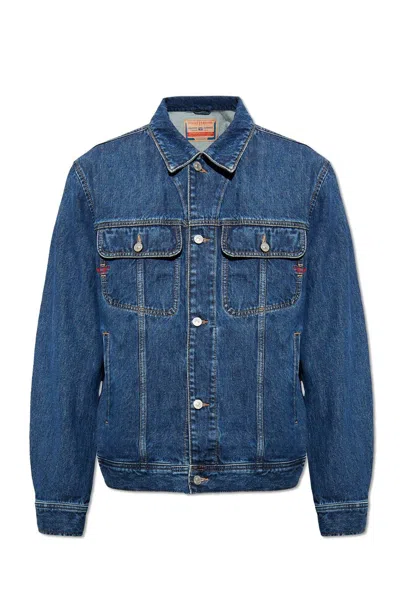 Diesel D Barcy Logo Embroidered Denim Jacket In Blu