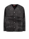 Diesel V-neck Denim Jacket Long Sleeves In Gray
