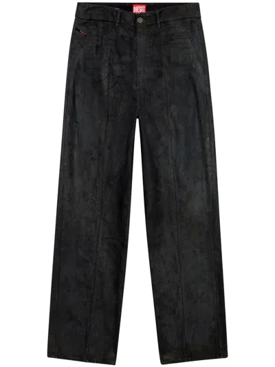 Diesel D-chino-work Coated Straight-leg Jeans In Black