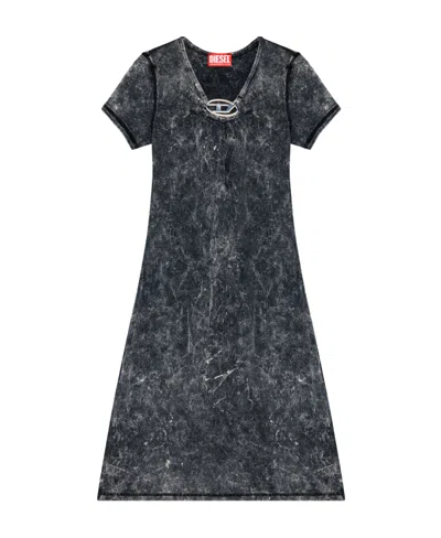 Diesel D-crespe A-line Denim Dress In Grey