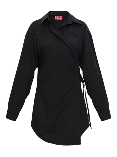Diesel D-delphos-s1 Wrap Logo-embroidery Dress In Black