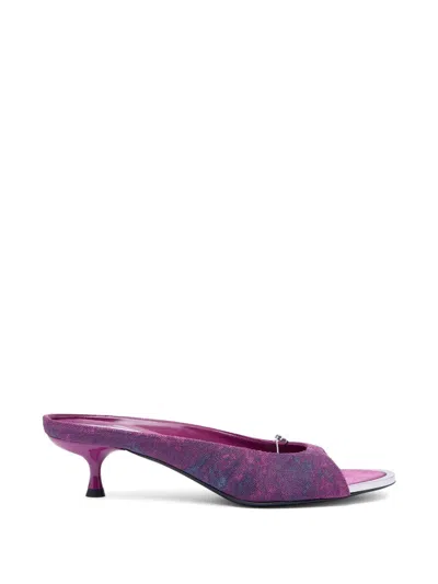 Diesel D-diam's-sa Denim Heeled Mules In Purple