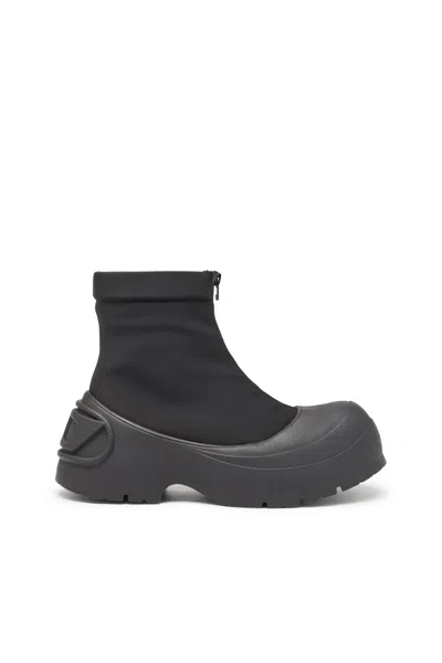 Diesel D-donald-rubber-trimmed Ankle Boots In Black