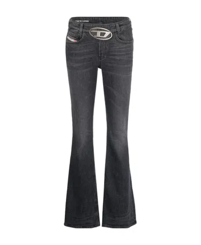 DIESEL DIESEL LOGO DETAILED LOW-WAISTED FLARED JEANS