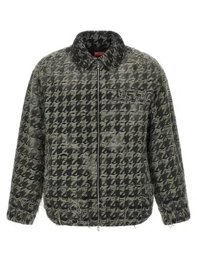 Diesel Jacket In Houndstooth-weave Denim In Black