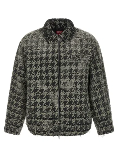 Diesel Jacket In Houndstooth-weave Denim In Black