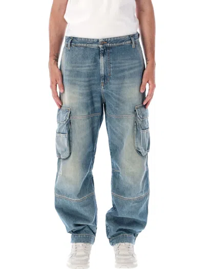 Diesel D-fish Cargo Jeans In Blue Wshed
