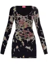 Diesel D-floci Burnout Mini Dress In Floral Viscose In Black