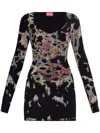 Diesel D-floci Burnout Mini Dress In Floral Viscose In Black