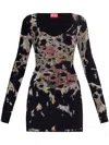 Diesel D-floci Burnout Mini Dress In Floral Viscose In Black